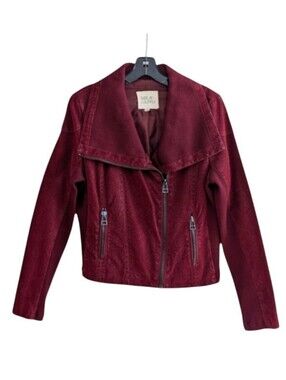 Thread & Supply Faux Leather Moto Biker Jacket Oxblood Red Mixed Fabric Medium